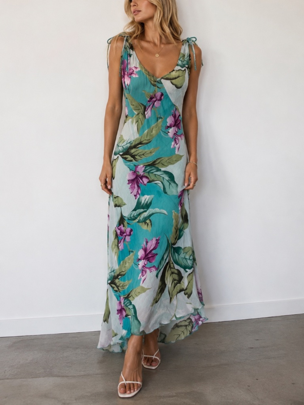 Jean Basic Turquoise Tropical Floral Maxi Dress - Picture 1 of 9
